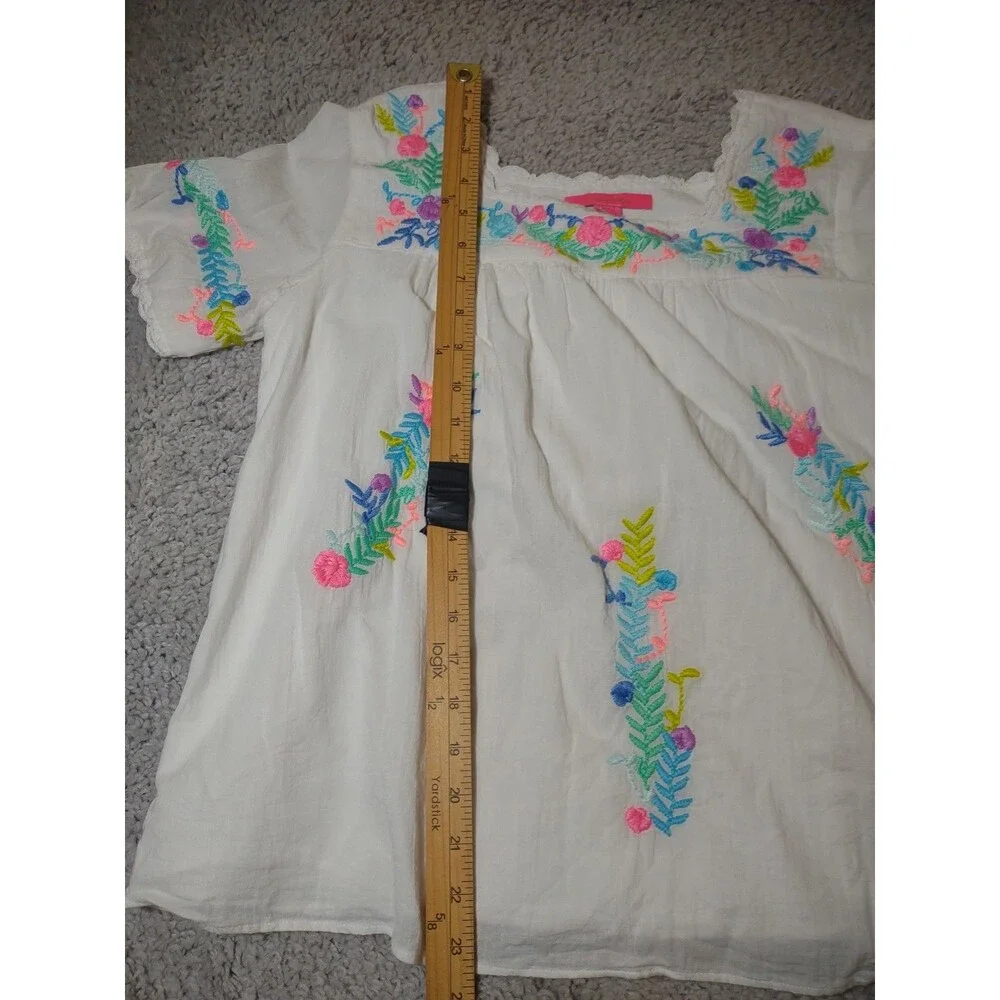 Lilly Pulitzer White Cotton Embroidered Peasant Top - Neon Floral Accents